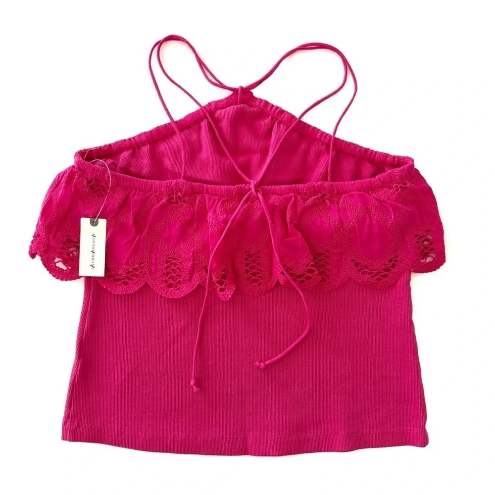 Anthropologie | NWT Ruffle Halter Tank Hot Pink Size Large - Picture 10 of 12